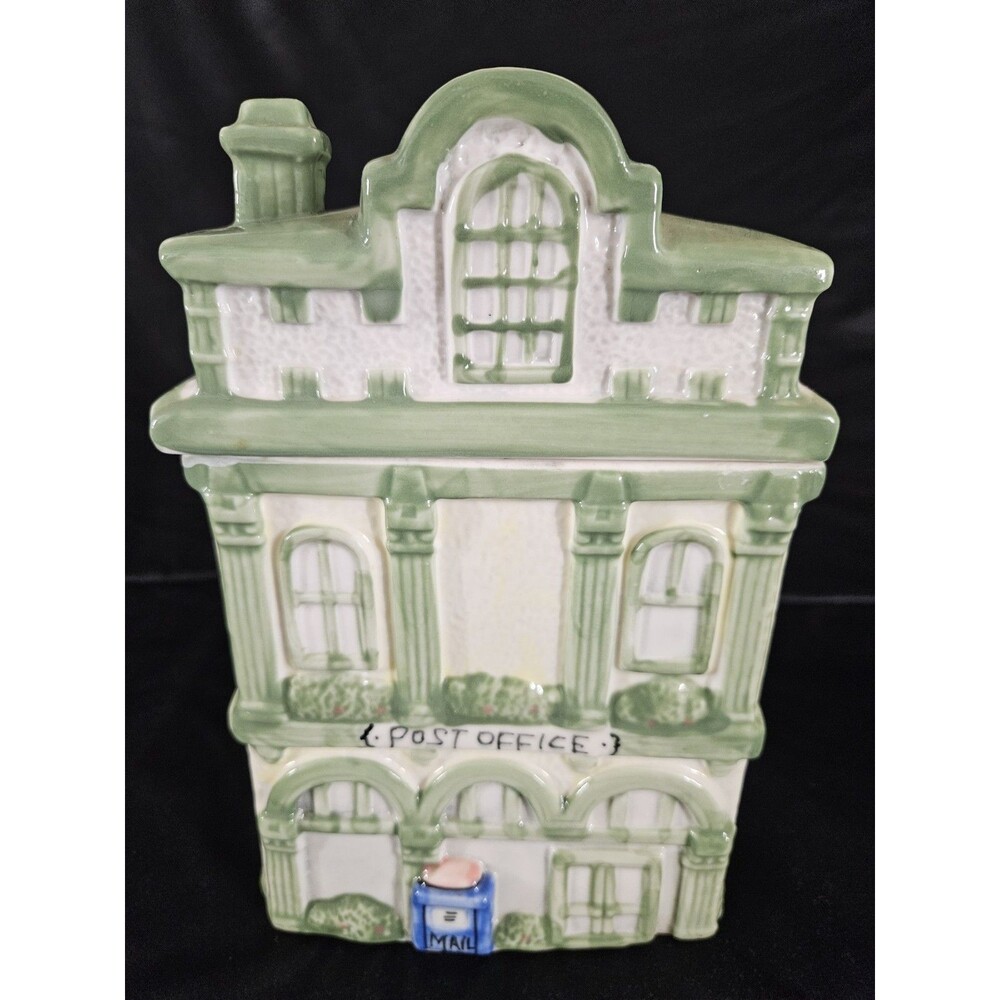 Vintage Victorian 9.5" Tall Ceramic Collectible Cookie Jar ~ Post Office  EUC